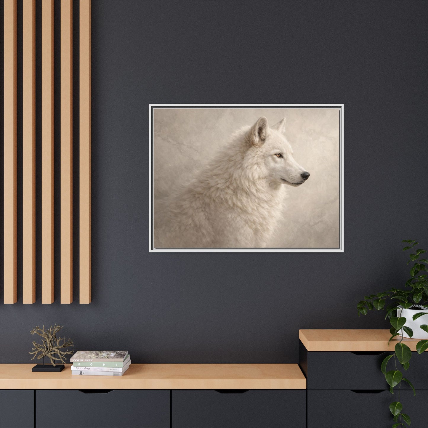 Arctic Wolf Wall Art – 40x30 Framed Matte Canvas Portrait