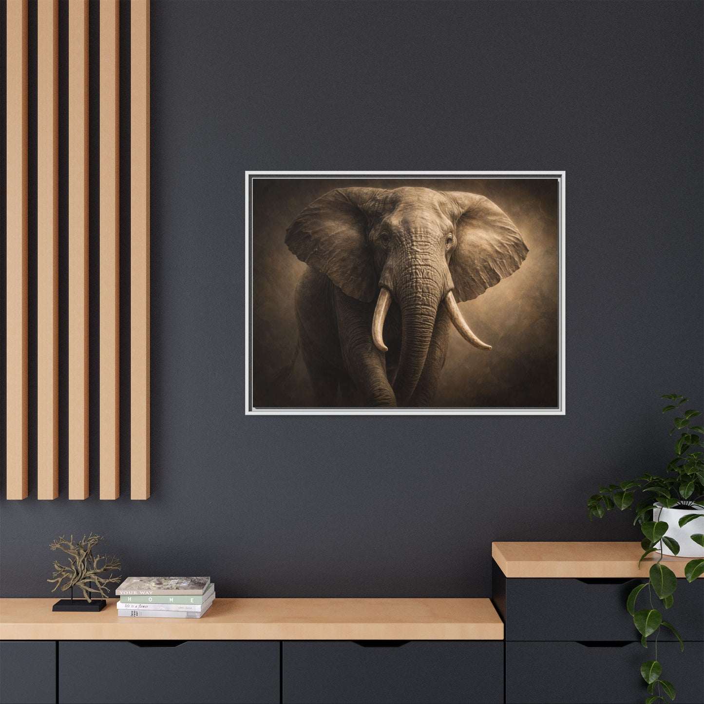 Elephant Wall Art – 40x30 Framed Matte Canvas Portrait