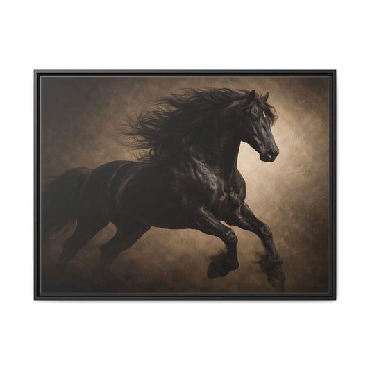 40x30 framed matte canvas featuring dramatic black stallion wall art in luxury equestrian style2