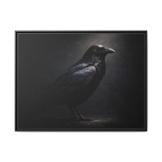 40x30 framed matte canvas featuring dark raven wall art portrait with deep black tones and moody atmosphere2