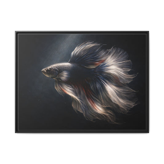40x30 framed matte canvas featuring elegant betta fish wall art with flowing fins on dark background2