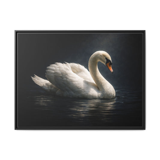 40x30 framed matte canvas featuring serene white swan wall art portrait with soft reflections on dark water2
