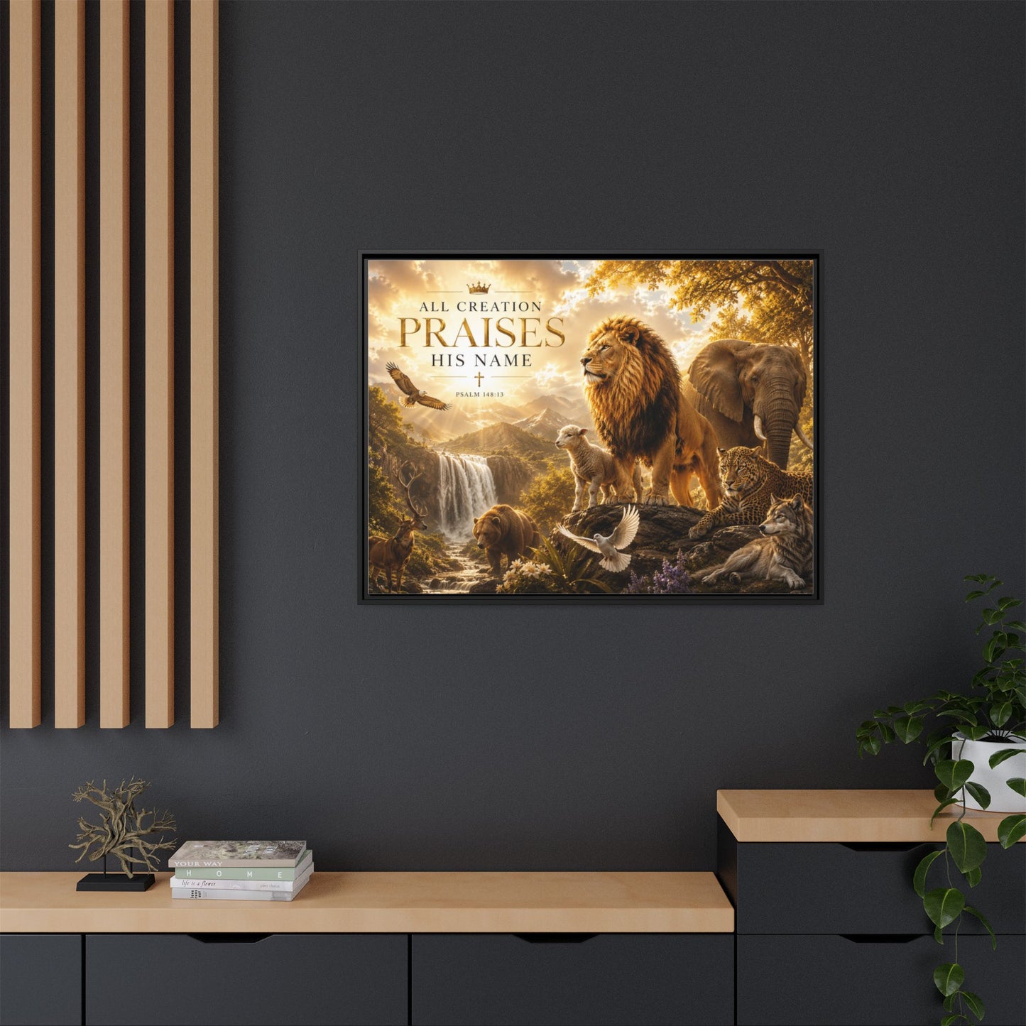 All Creation Praise His Name Wall Art – 40x30 Framed Matte Canvas Portrait