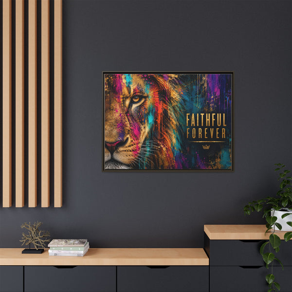 Faithful Forever Colorful Wall Art – 40x30 Framed Matte Canvas Portrait – Vibrant Faith Lion Art