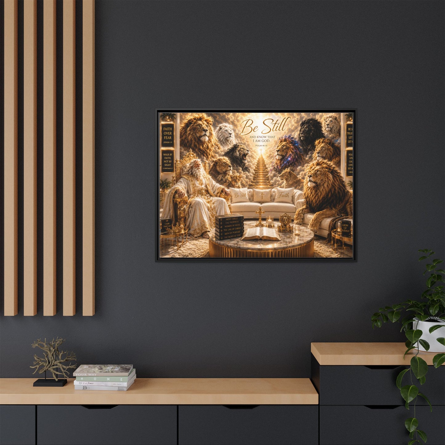 Be Still Lion Faith Canvas Print — Framed Matte Wall Art