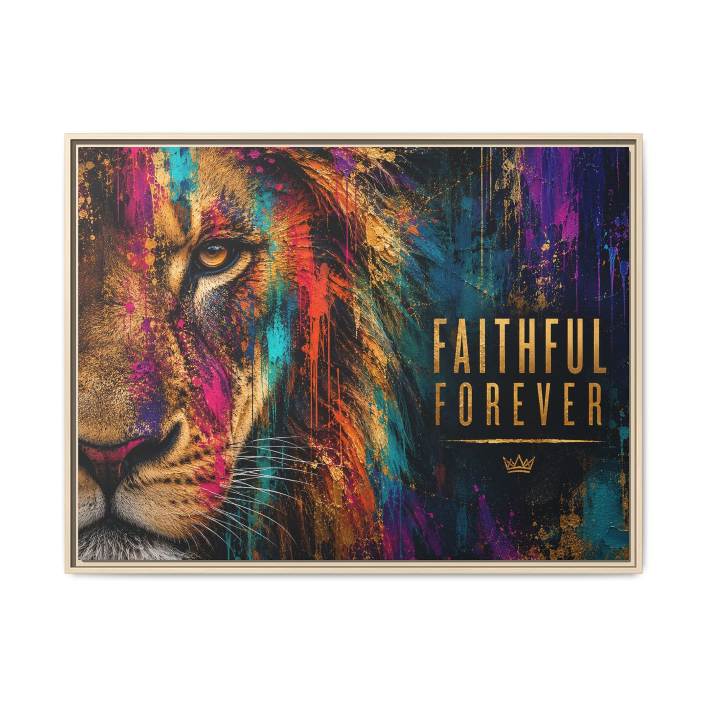 Framed Colorful Faith Lion Wall Art – Faithful Forever – 40x30 Canvas Print