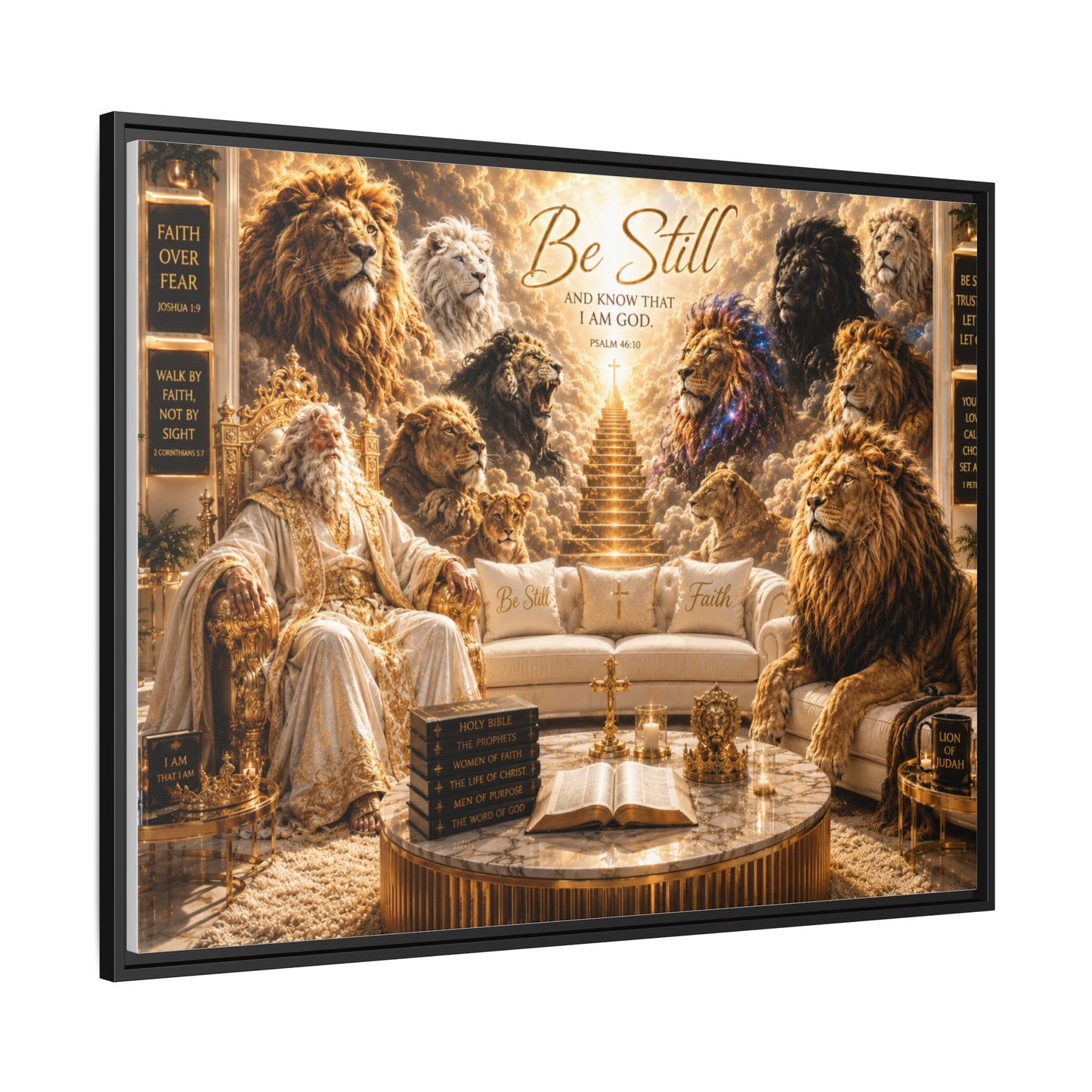 Be Still Lion Faith Canvas Print — Framed Matte Wall Art