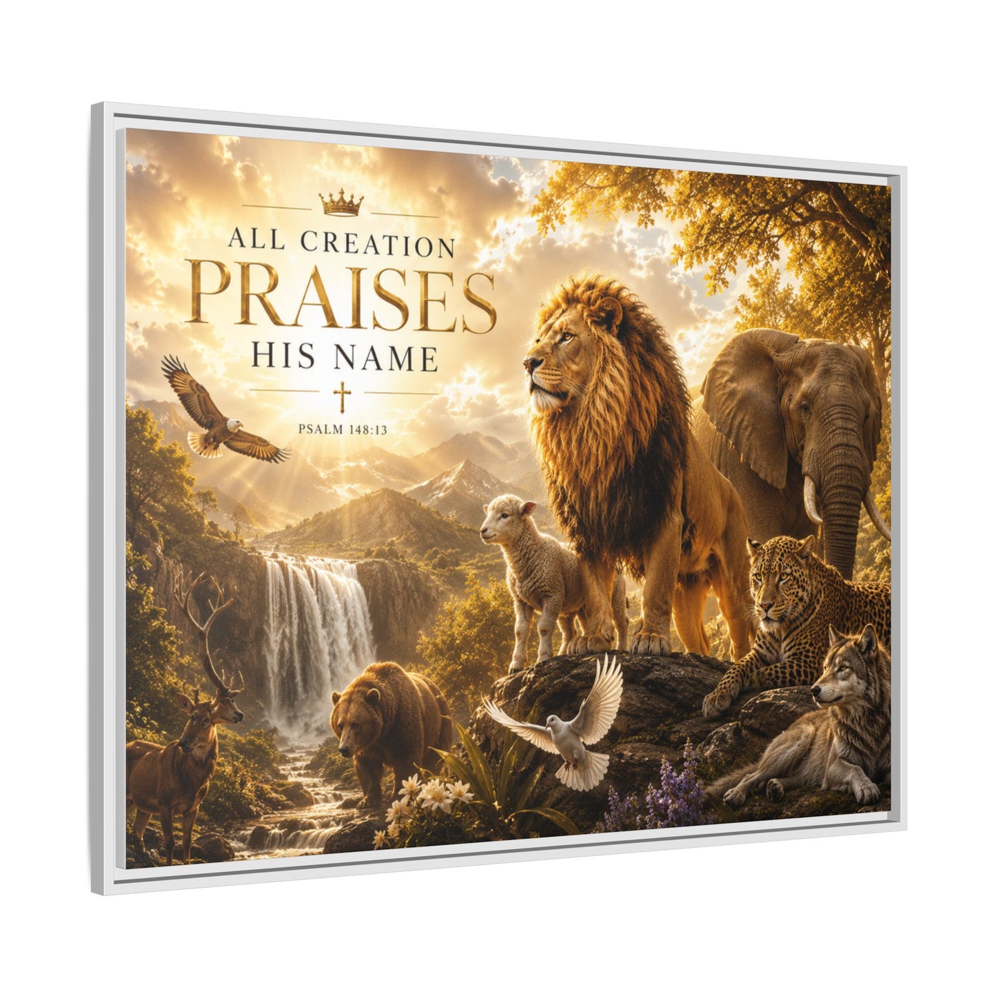 All Creation Praise His Name Wall Art – 40x30 Framed Matte Canvas Portrait