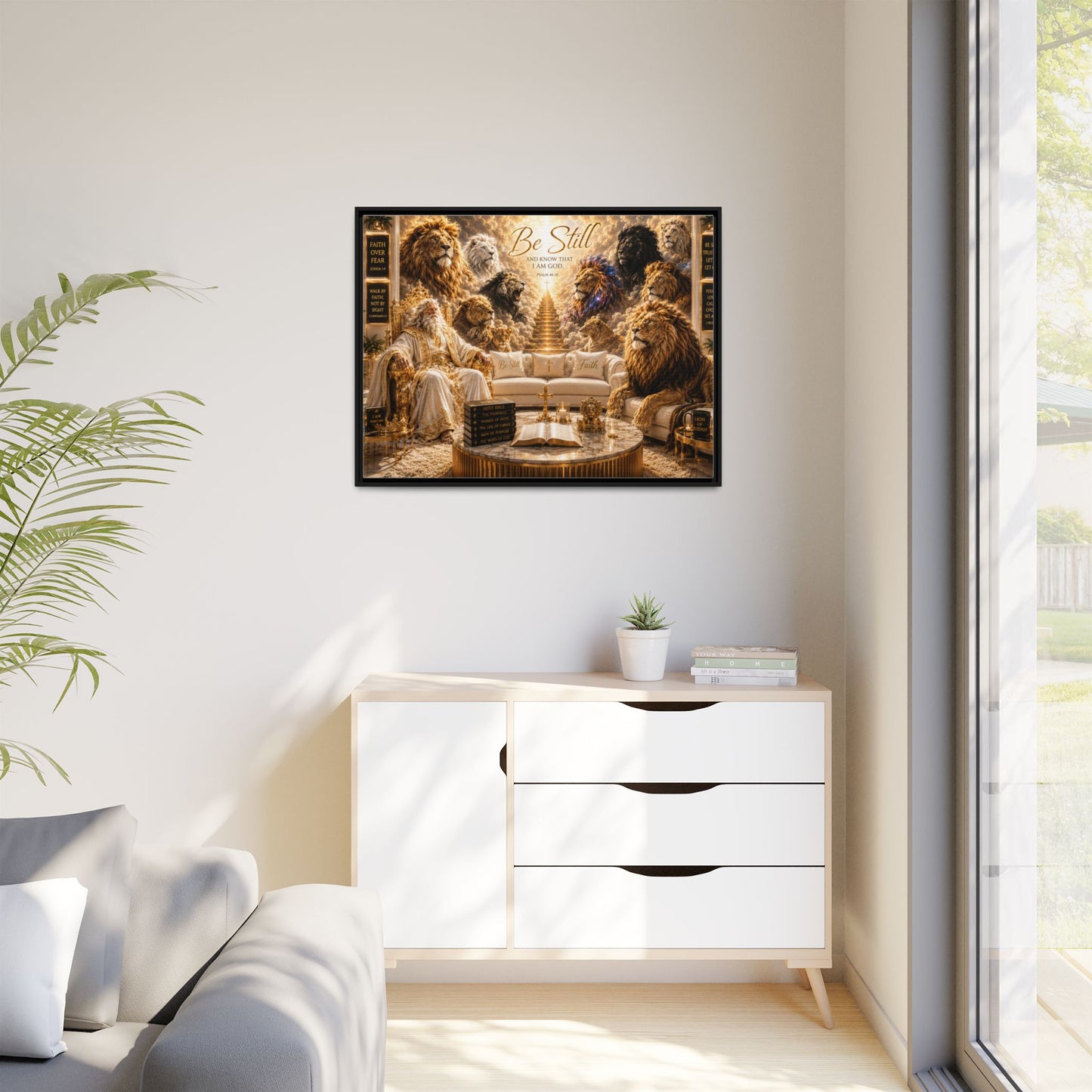 Be Still Lion Faith Canvas Print — Framed Matte Wall Art