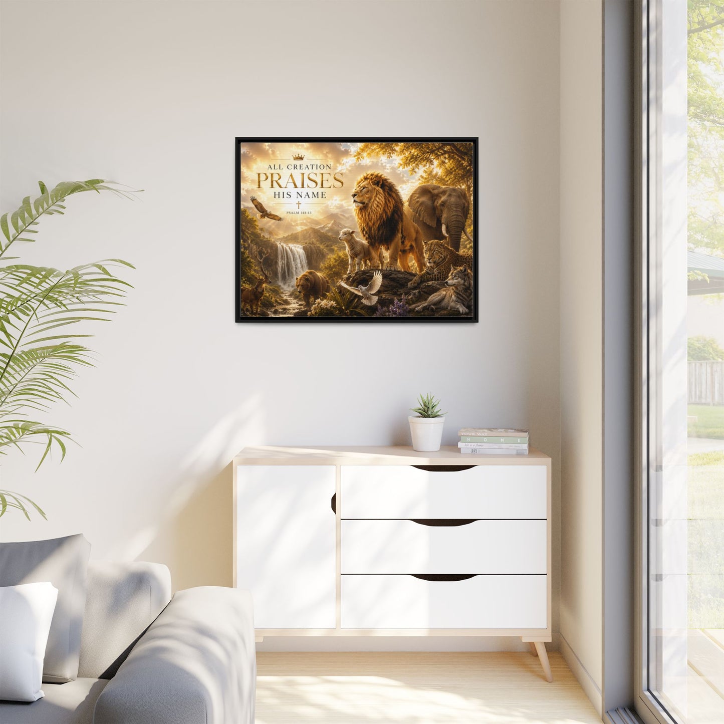 All Creation Praise His Name Wall Art – 40x30 Framed Matte Canvas Portrait
