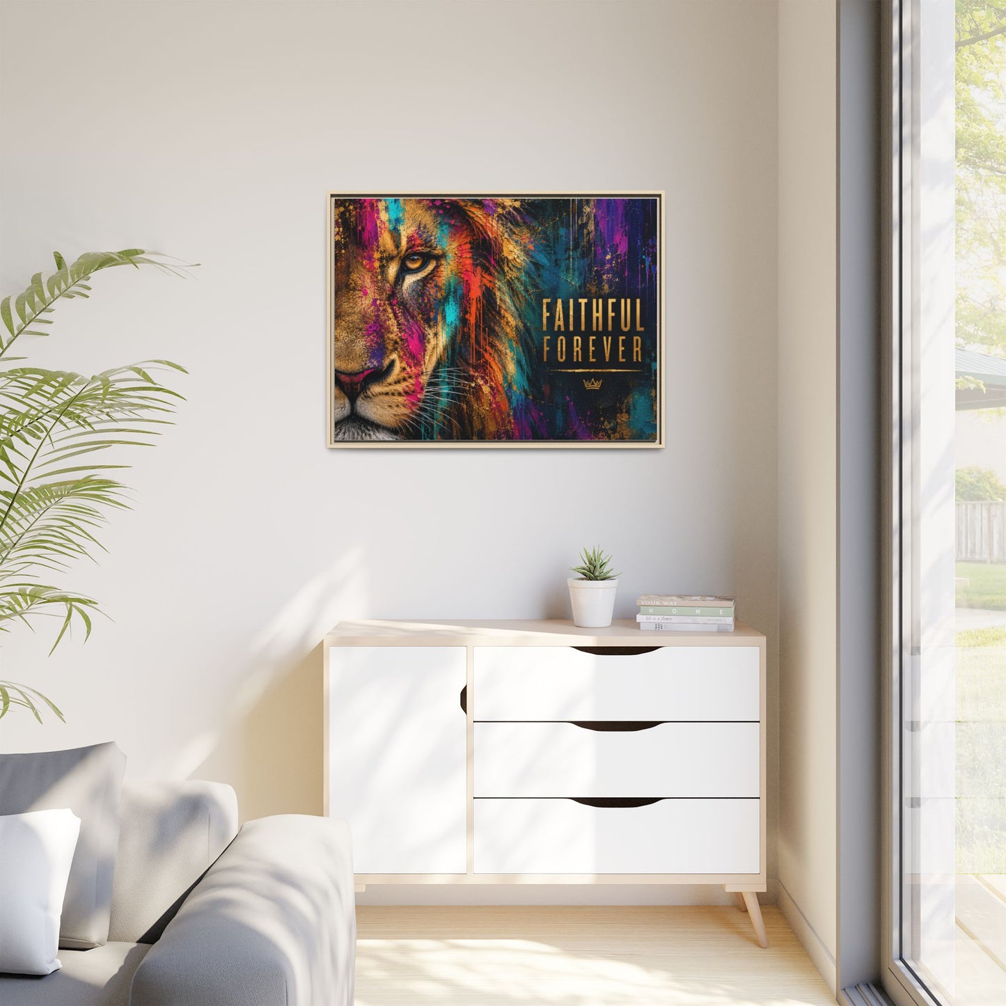 Faithful Forever Colorful – Jewel Tone Lion Canvas – Luxury Christian Home Decor
