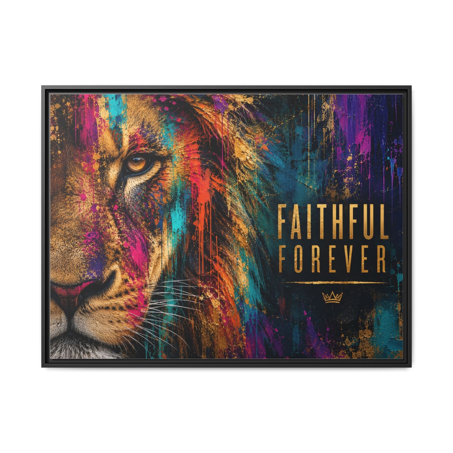 Faithful Forever Colorful Wall Art – Bold Lion Matte Canvas – Christian Wall Decor