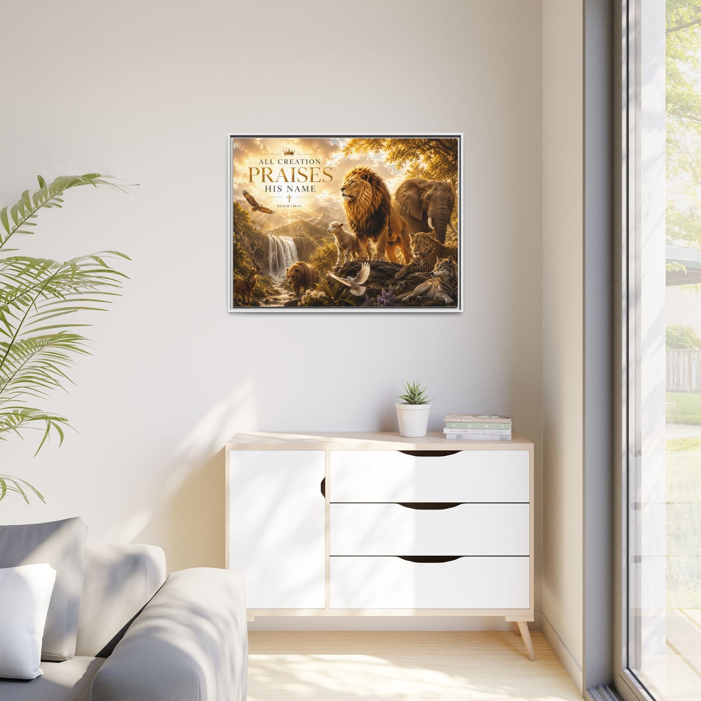 All Creation Praise His Name Wall Art – 40x30 Framed Matte Canvas Portrait