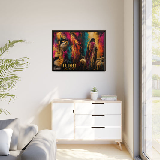 Faithful Forever Lion Wall Art – Framed Matte Canvas – Christian Home Decor
