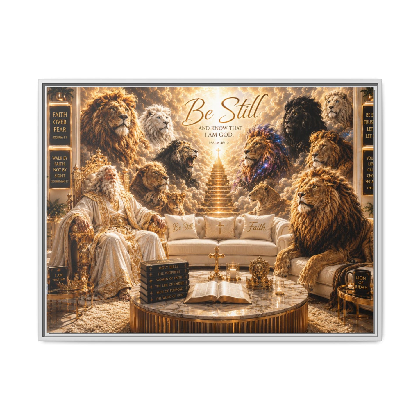 Be Still Lion Faith Canvas Print — Framed Matte Wall Art