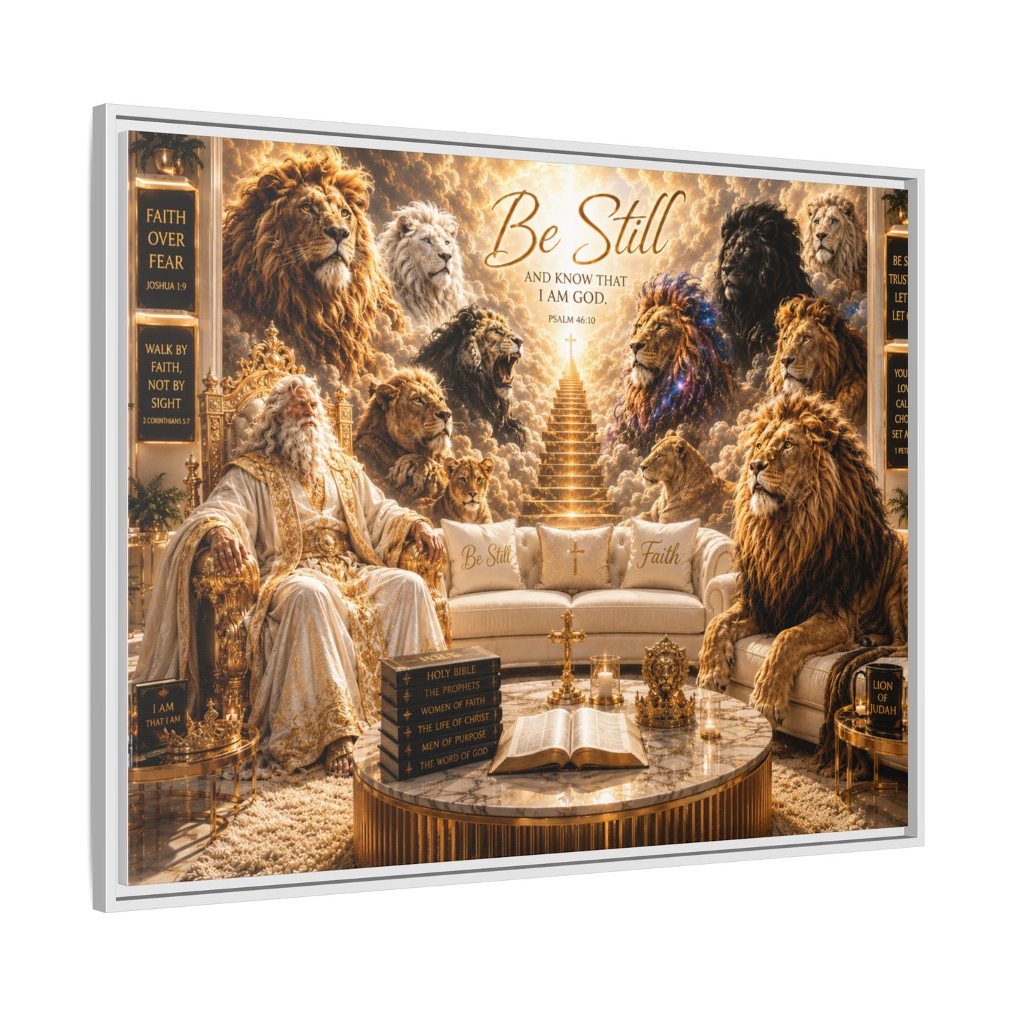 Be Still Lion Faith Canvas Print — Framed Matte Wall Art