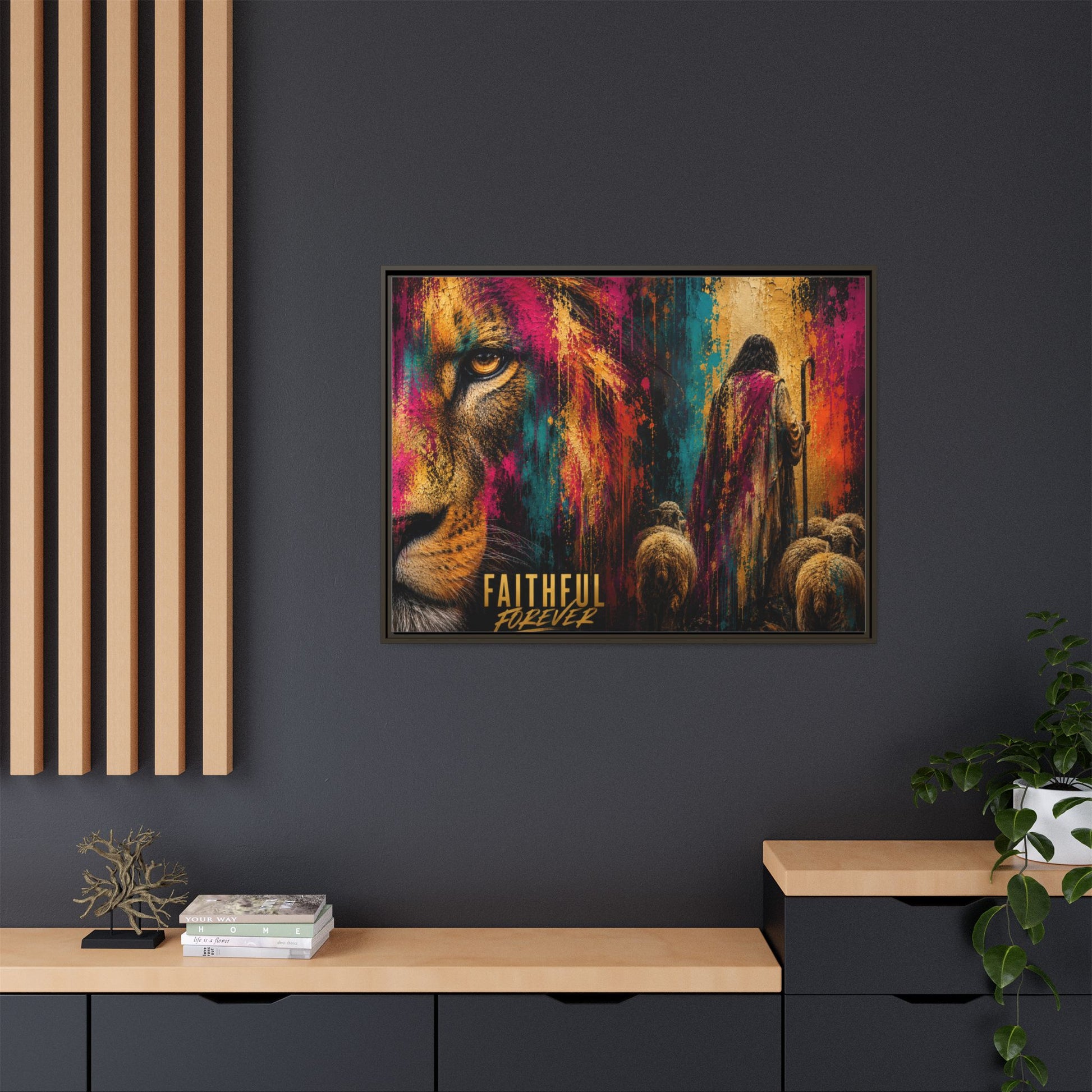 Faithful Forever Wall Art – 40x30 Framed Matte Canvas Portrait – Faith Lion Art
