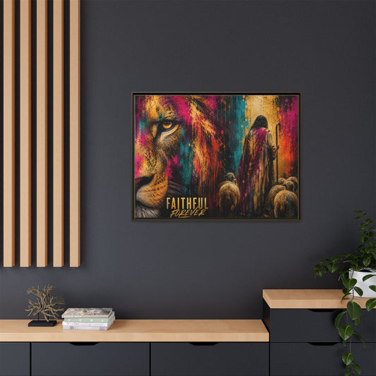 Faithful Forever Wall Art – 40x30 Framed Matte Canvas Portrait – Faith Lion Art
