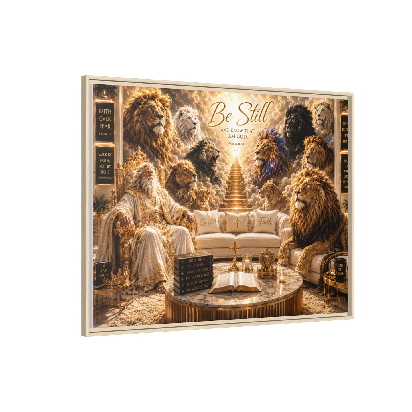 Be Still Lion Faith Canvas Print — Framed Matte Wall Art