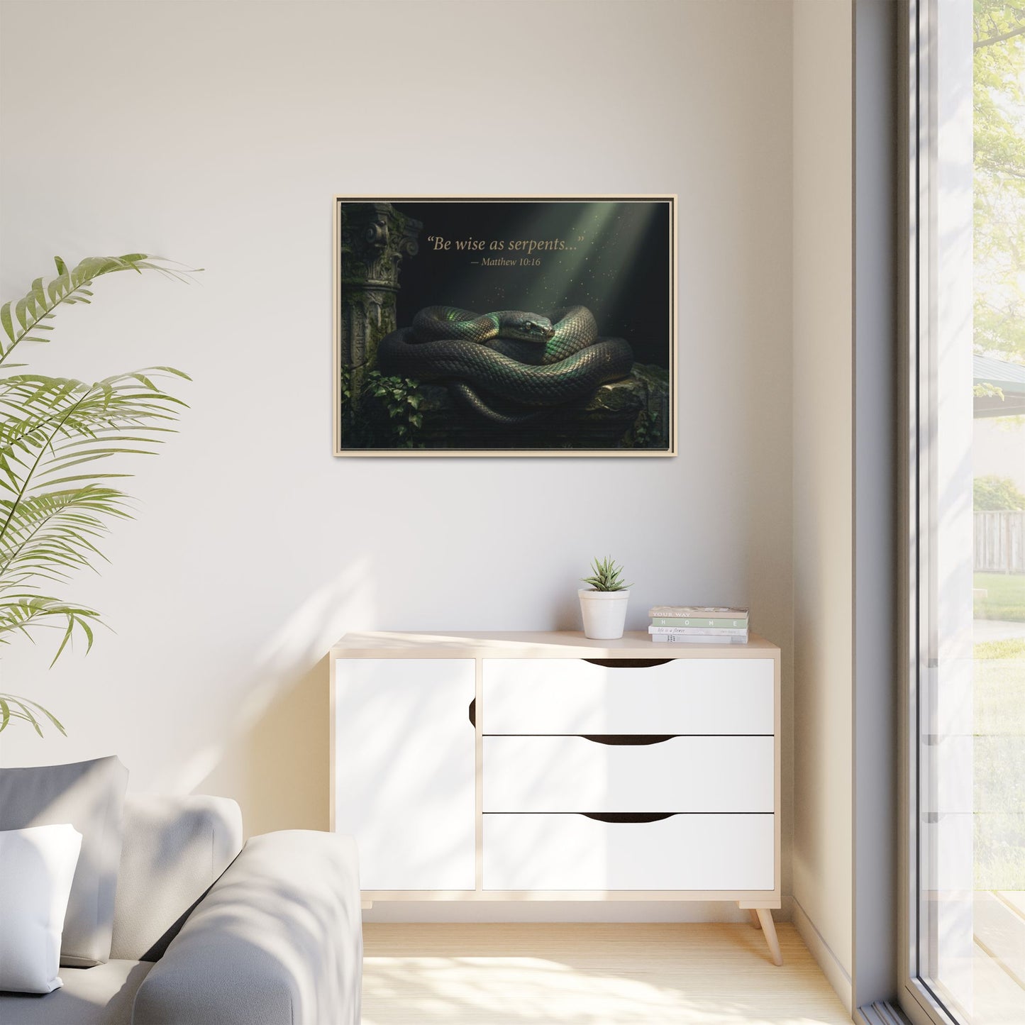 Serpent Wall Art 40x30 framed matte canvas with elegant serpents in rich, detailed colors, perfect for modern and luxury interiors
