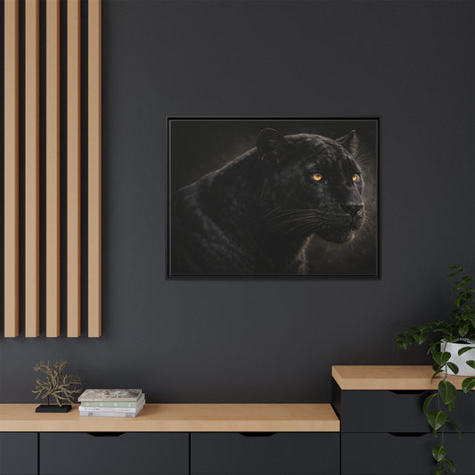 Black panther wall art 40x30 framed matte canvas with dramatic shadow lighting