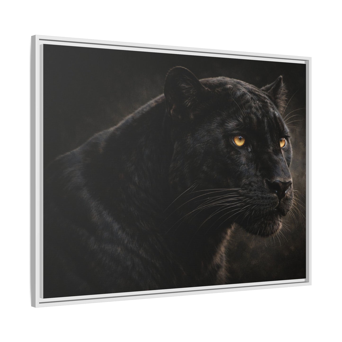Black panther wall art 40x30 framed matte canvas with dramatic shadow lighting10