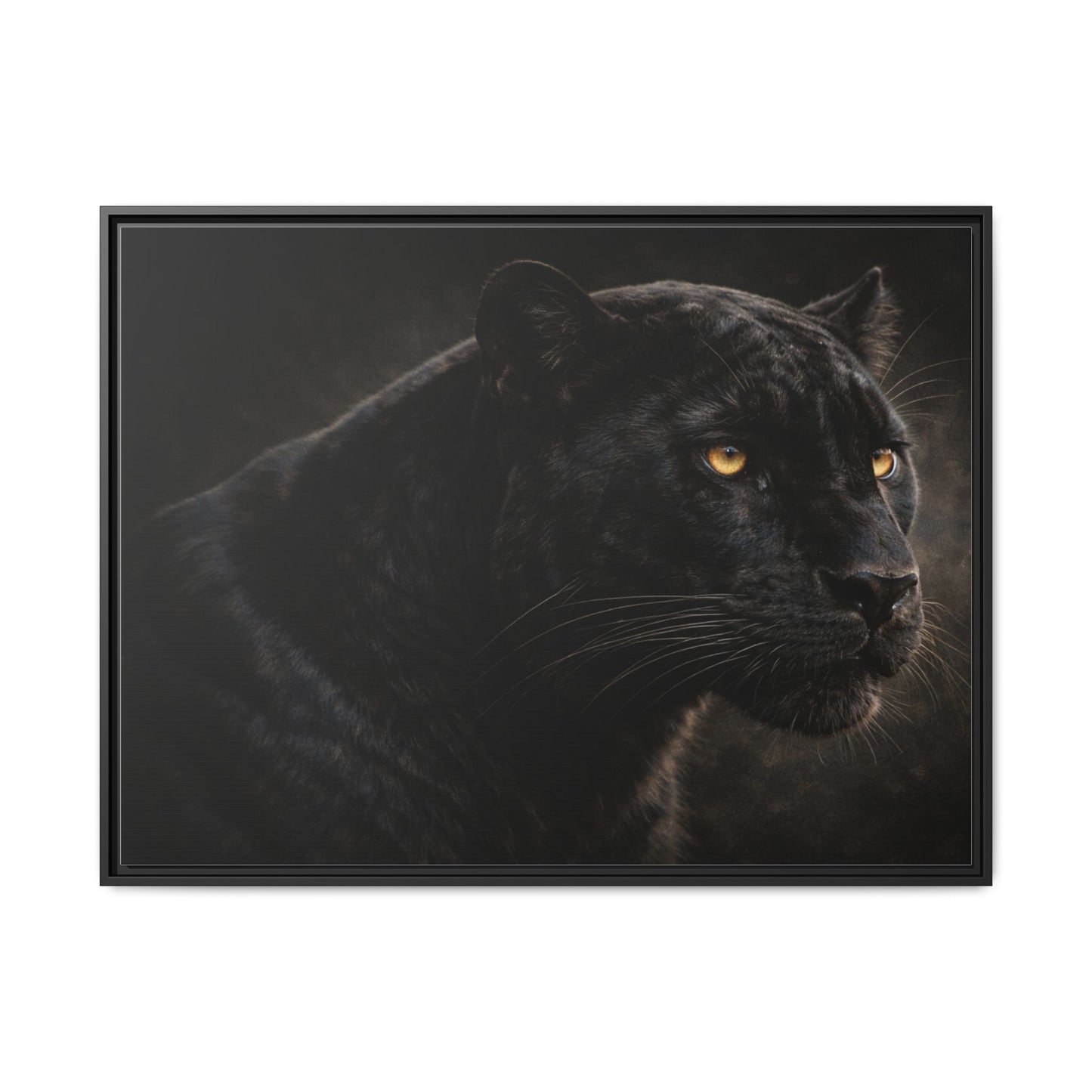 Black panther wall art 40x30 framed matte canvas with dramatic shadow lighting2