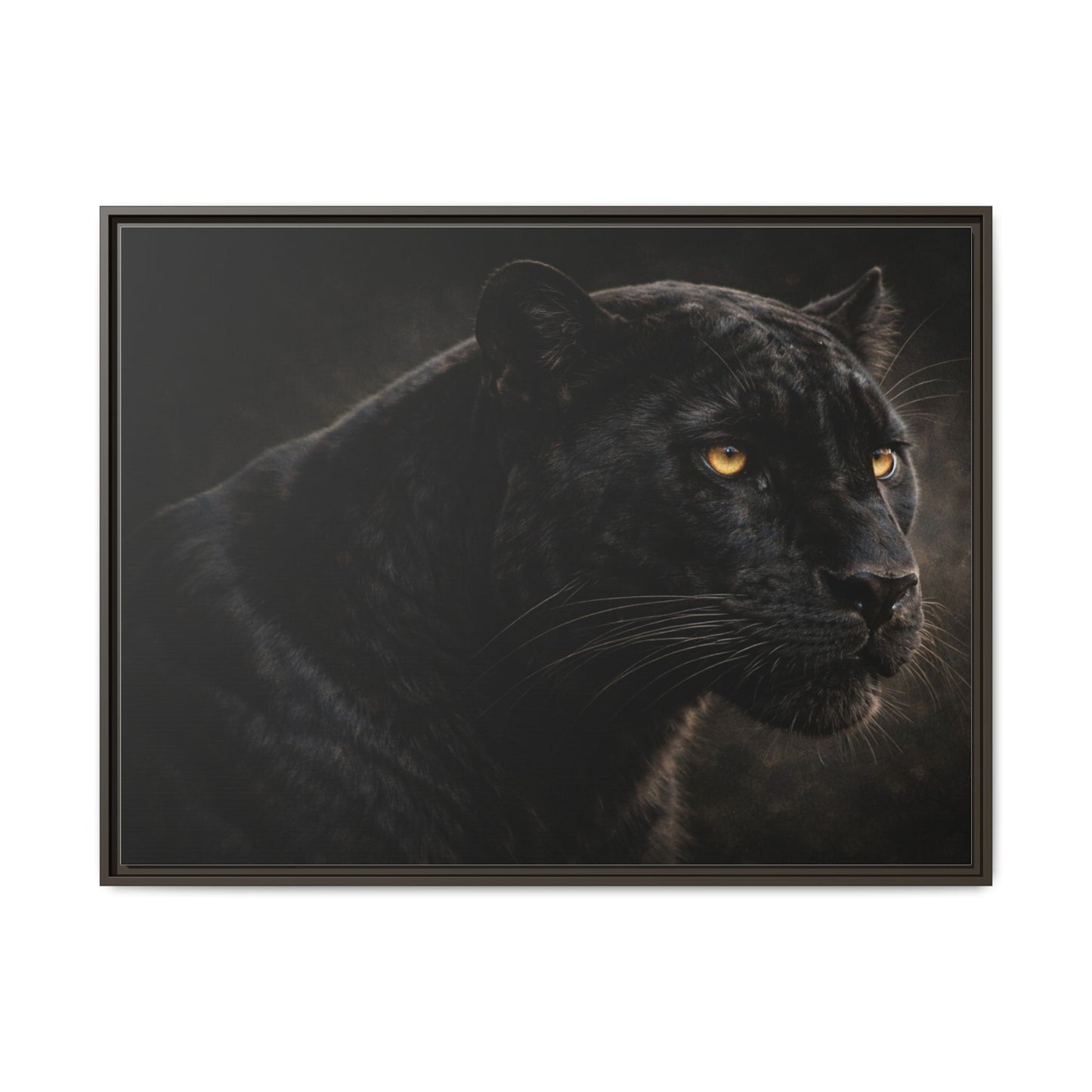 Black panther wall art 40x30 framed matte canvas with dramatic shadow lighting3