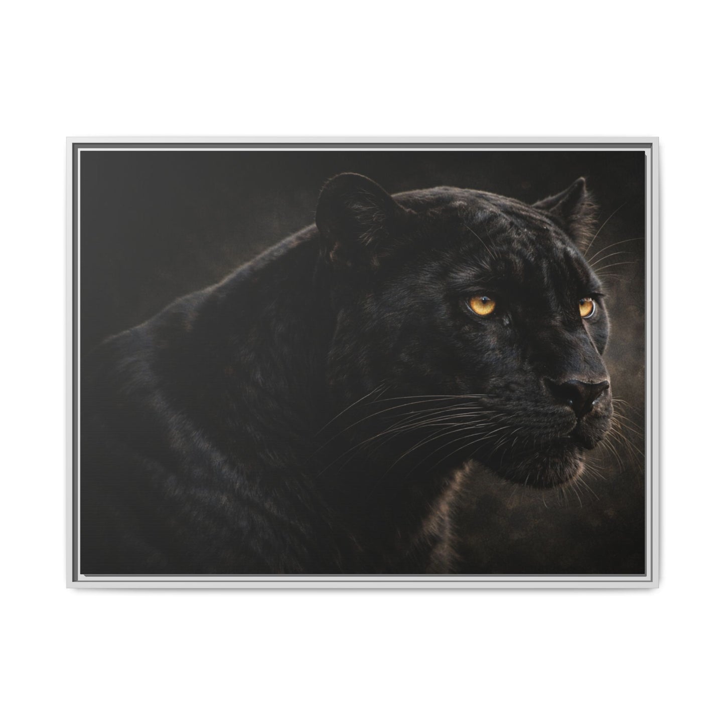 Black panther wall art 40x30 framed matte canvas with dramatic shadow lighting4