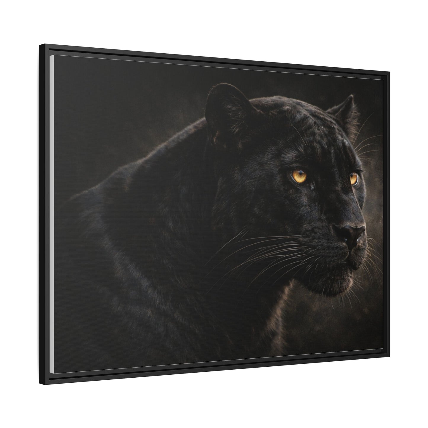 Black panther wall art 40x30 framed matte canvas with dramatic shadow lighting5