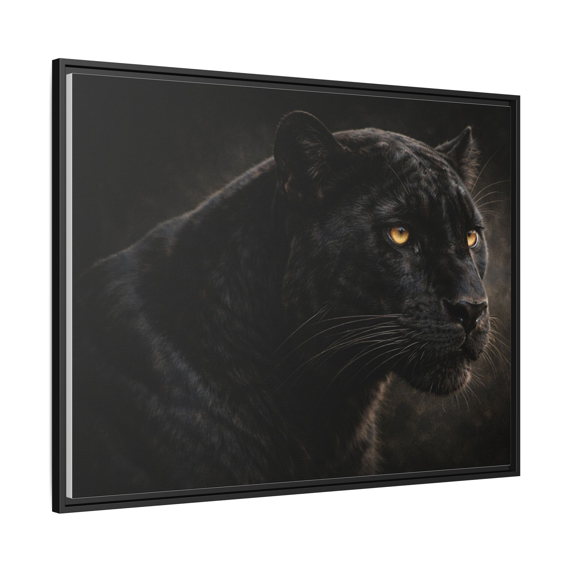 Black panther wall art 40x30 framed matte canvas with dramatic shadow lighting5