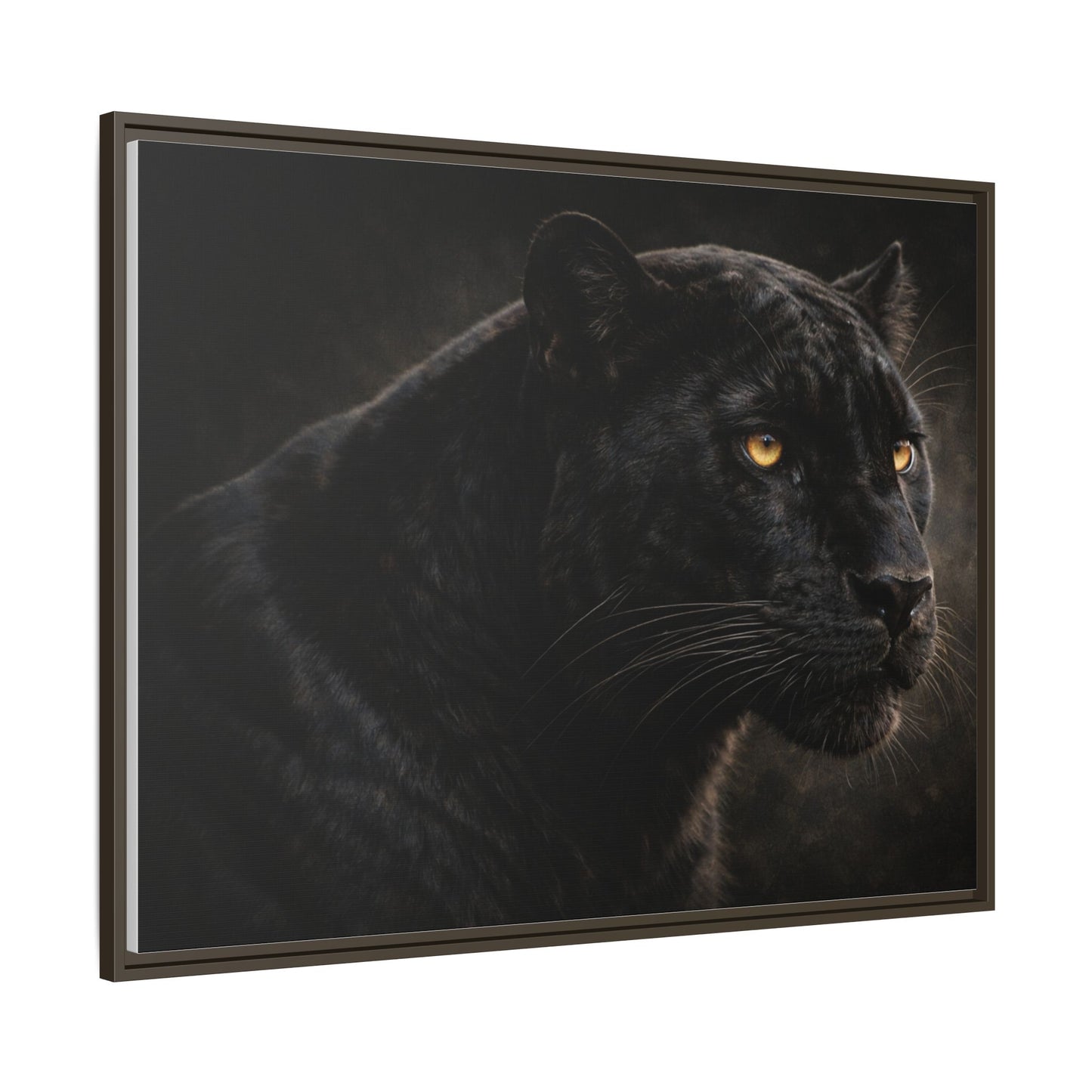 Black panther wall art 40x30 framed matte canvas with dramatic shadow lighting7