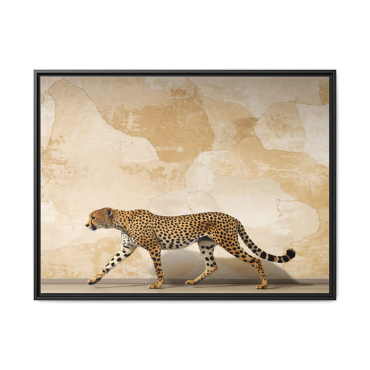 Cheetah profile wall art 40x30 framed matte canvas on textured sandstone background