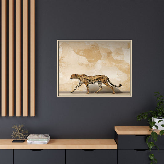 Cheetah profile wall art 40x30 framed matte canvas on textured sandstone background