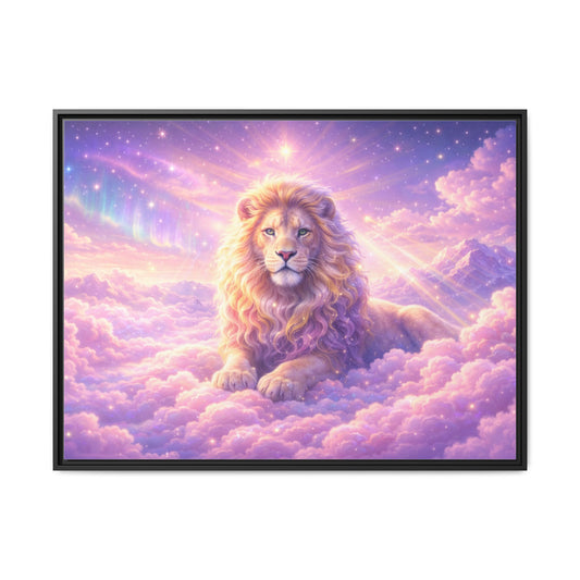 dreamy lion wall art 40x30 framed matte canvas portrait pastel clouds
