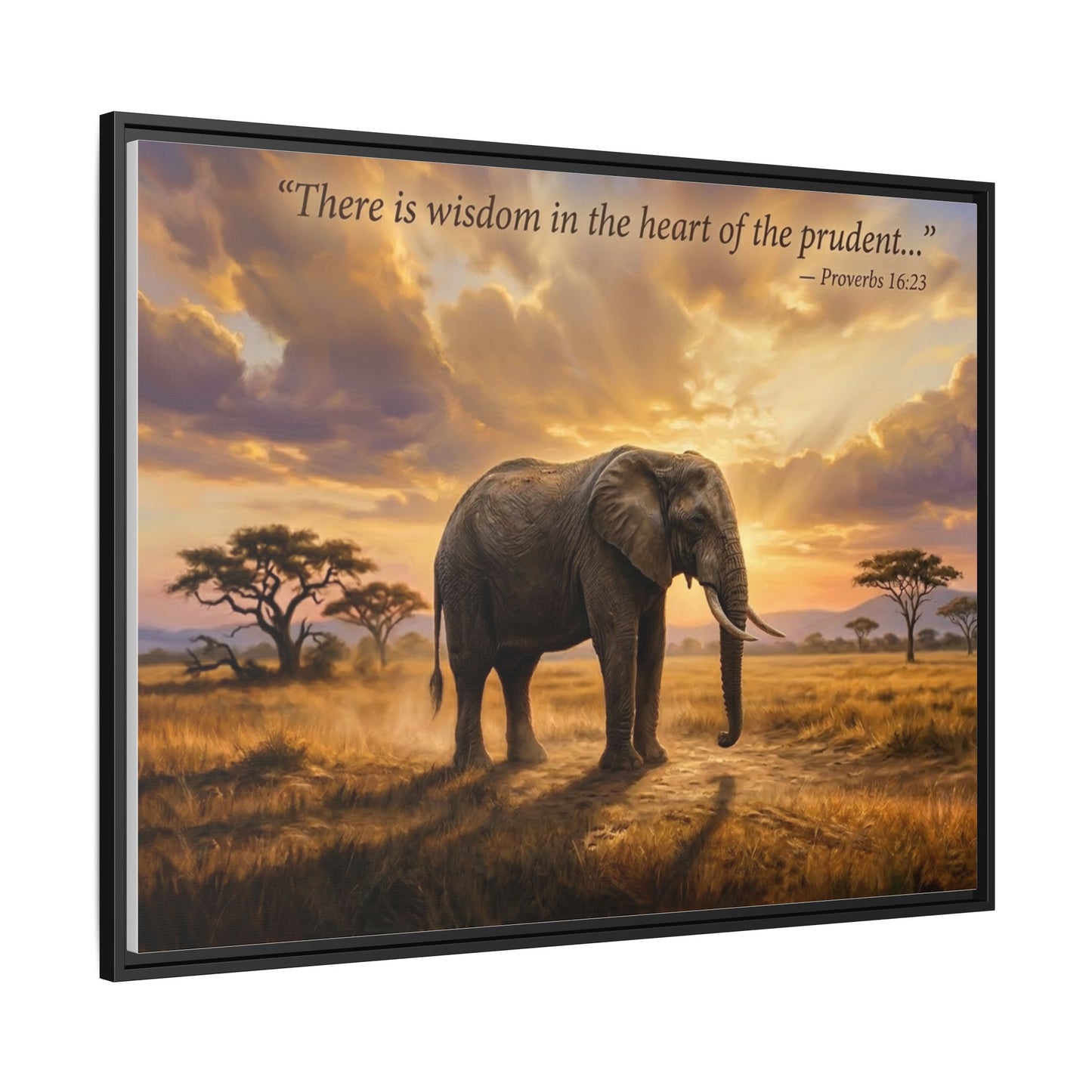 Elephant faith wall art 40x30 framed matte canvas with majestic elephant and Proverbs 16:23 quote