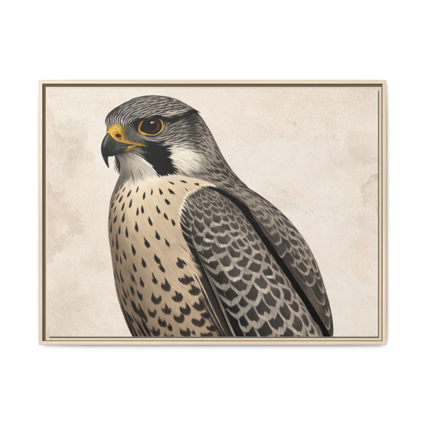 Falcon portrait wall art 40x30 framed matte canvas with neutral textured background