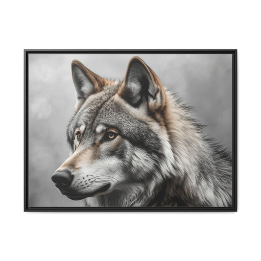 Gray wolf wall art 40x30 framed matte canvas wildlife portrait in black frame2