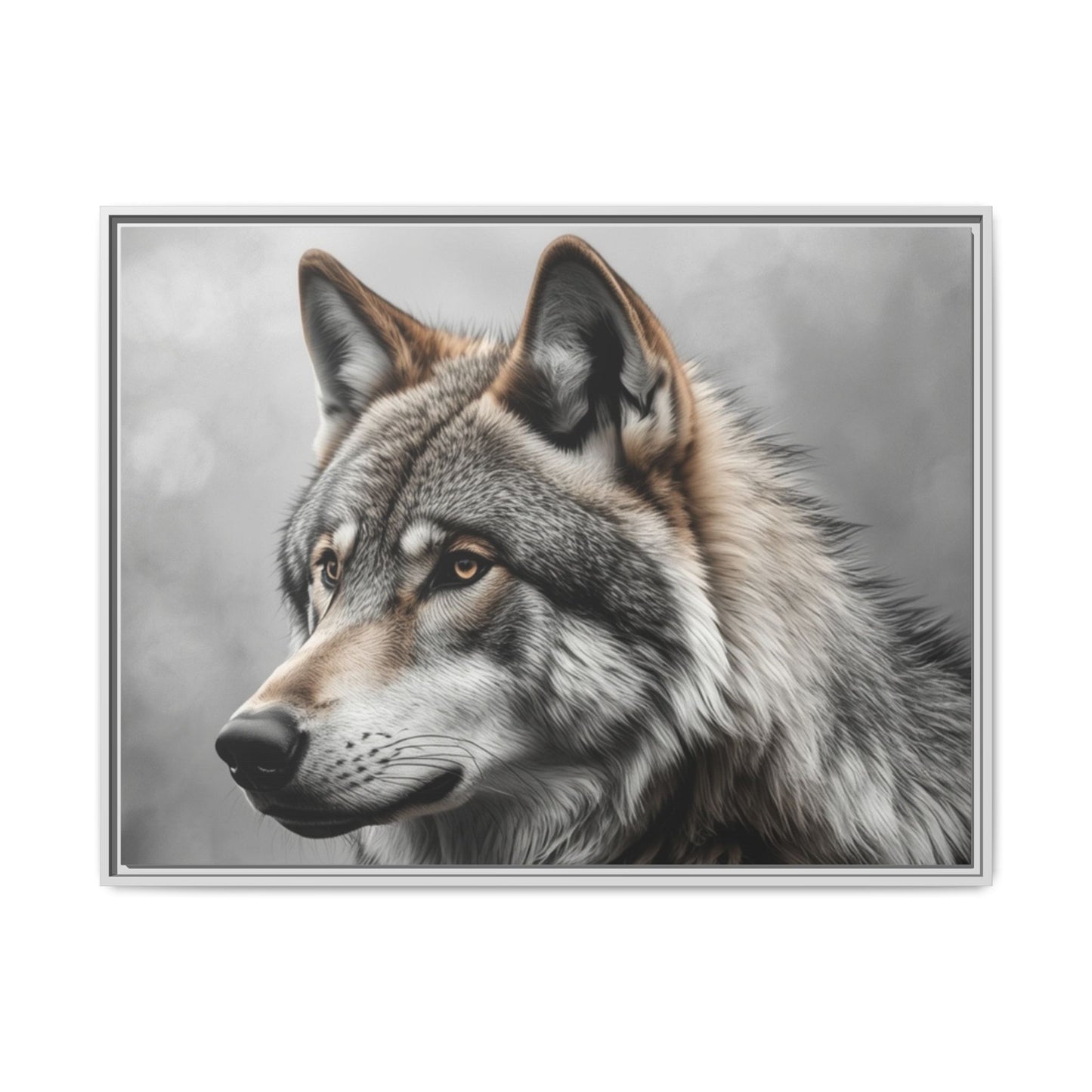 Gray wolf wall art 40x30 framed matte canvas wildlife portrait in black frame3