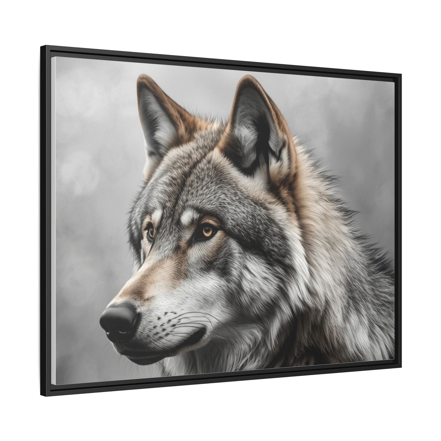 Gray wolf wall art 40x30 framed matte canvas wildlife portrait in black frame5