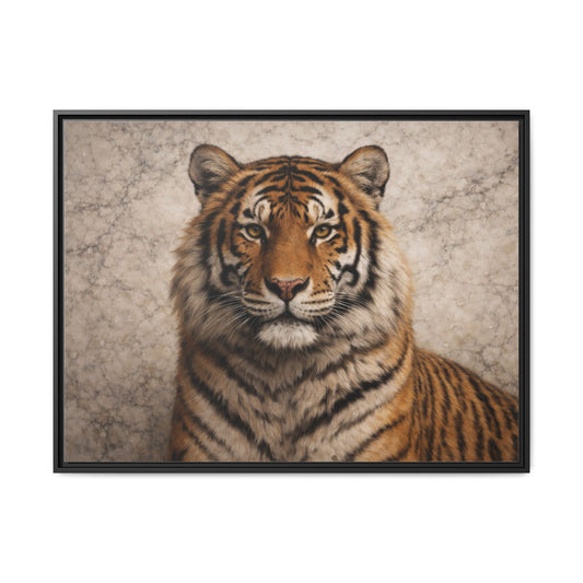 Majestic tiger wall art 40x30 framed matte canvas portrait with black frame2