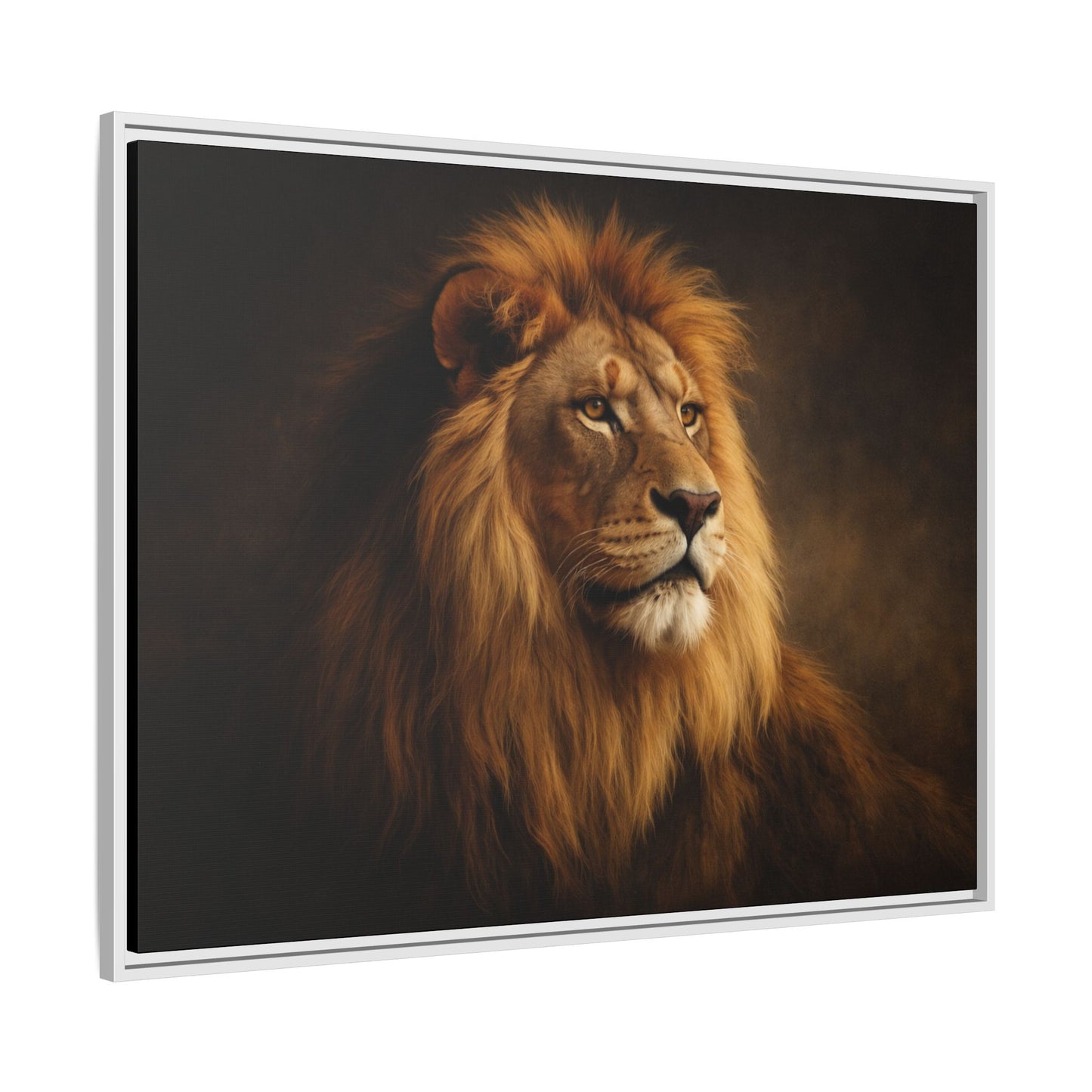 Noir lion wall art 40x30 framed matte canvas with dramatic shadow lighting10