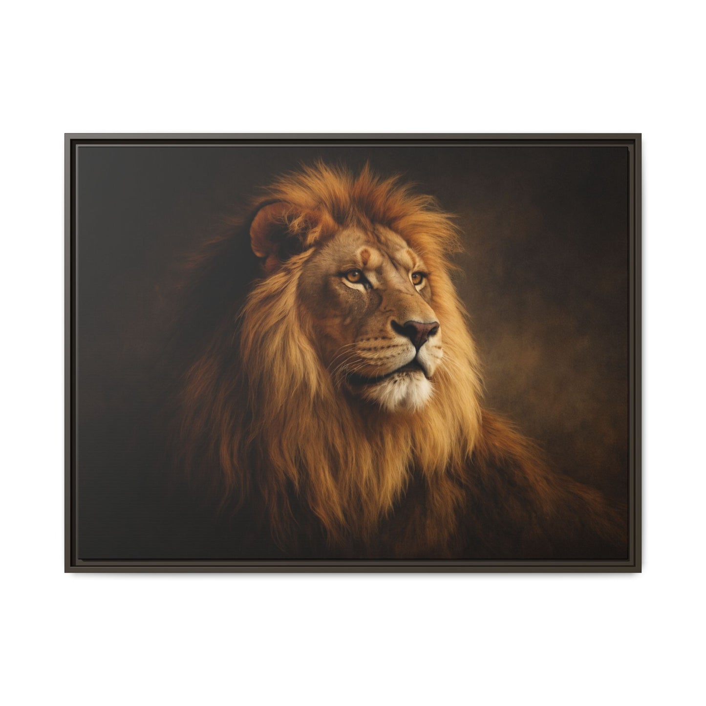Noir lion wall art 40x30 framed matte canvas with dramatic shadow3lighting3