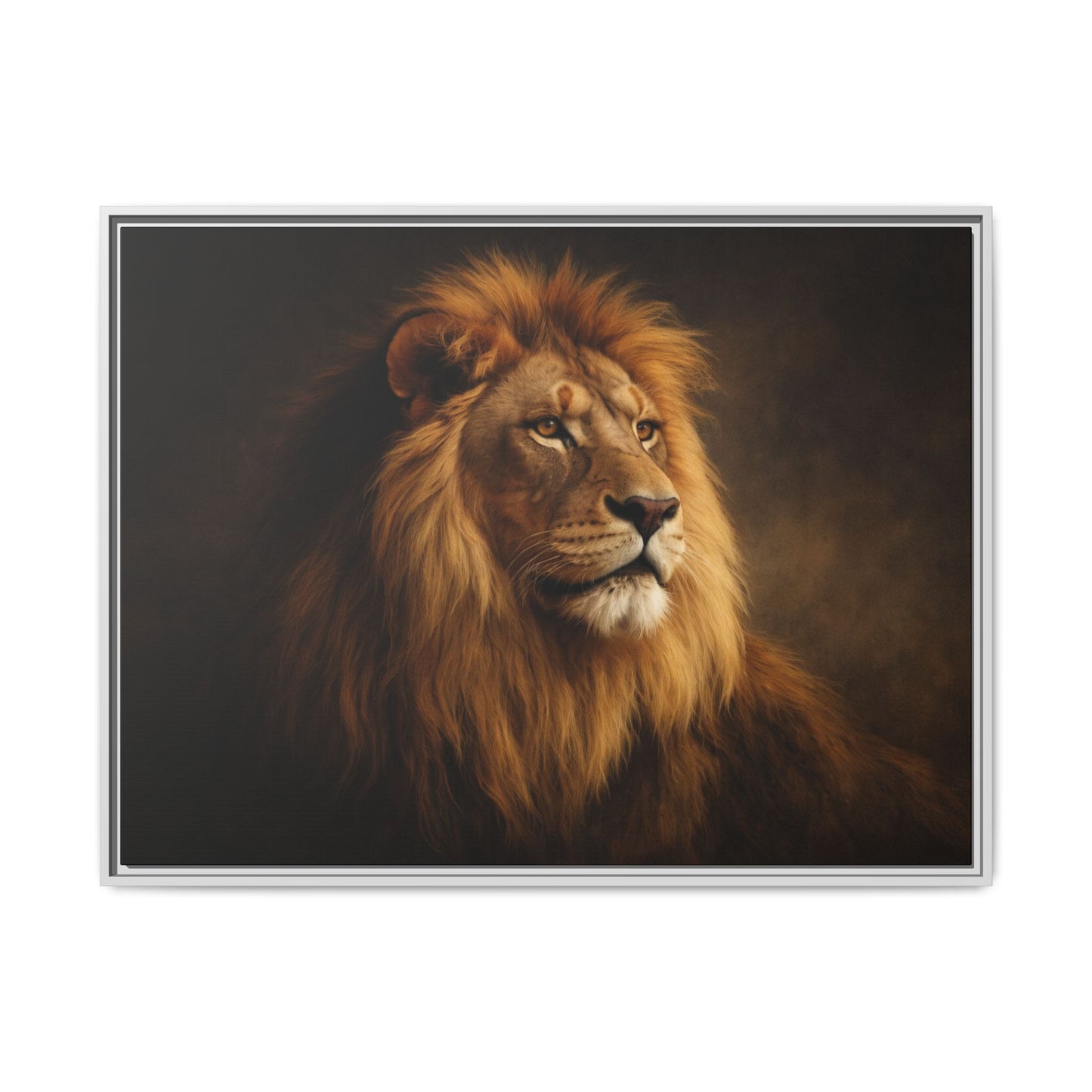 Noir lion wall art 40x30 framed matte canvas with dramatic shadow lighting4
