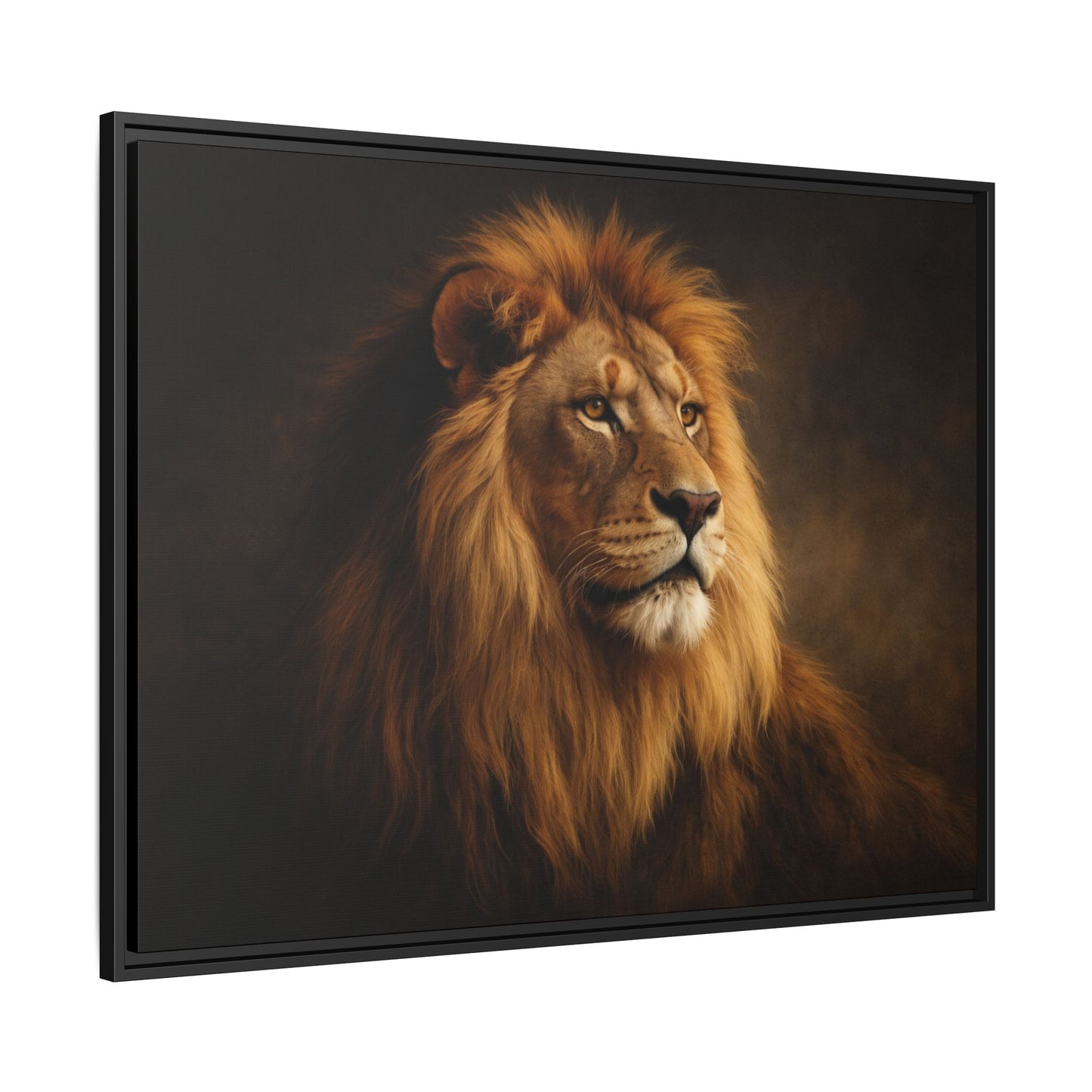 Noir lion wall art 40x30 framed matte canvas with dramatic shadow lighting5