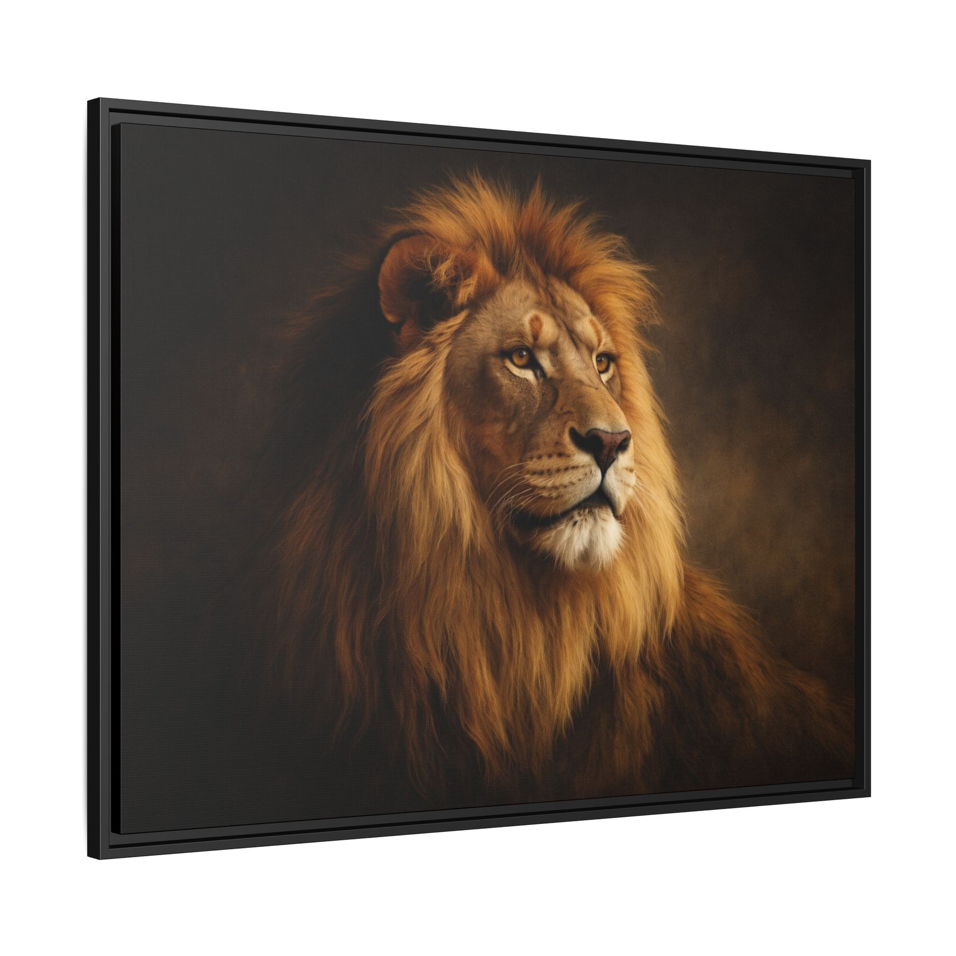 Noir lion wall art 40x30 framed matte canvas with dramatic shadow lighting5