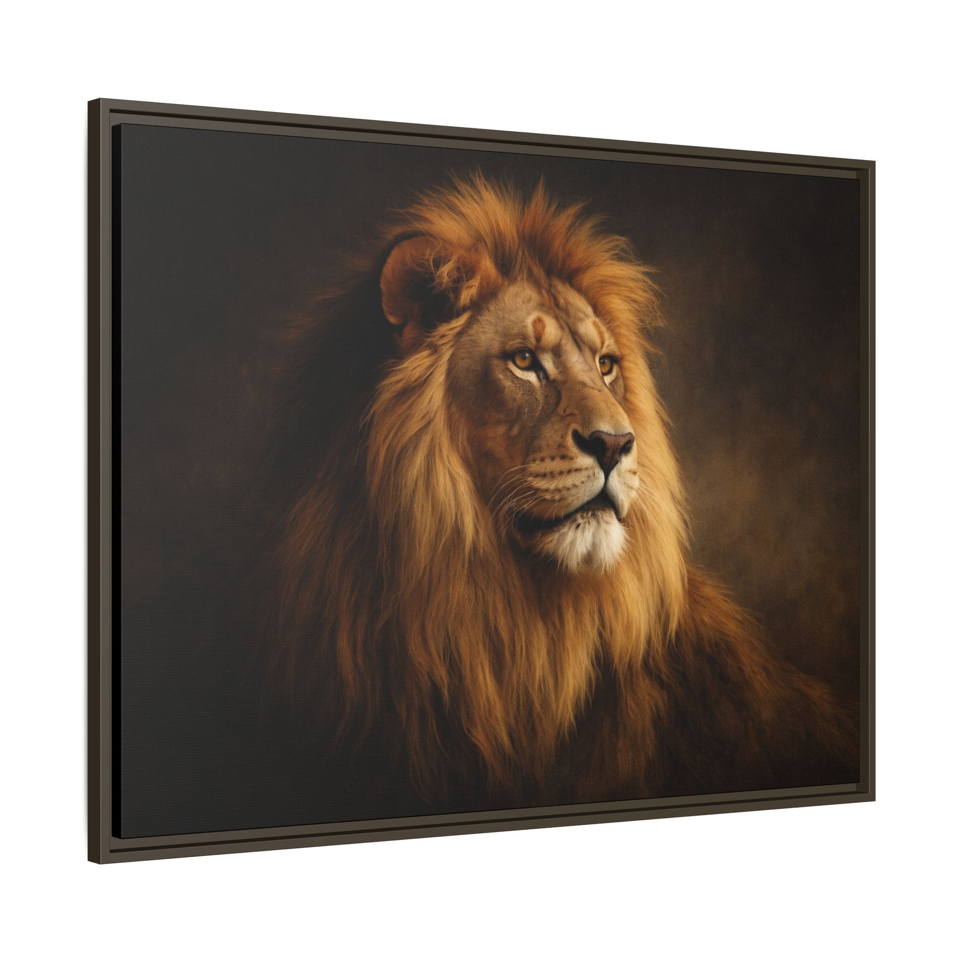 Noir lion wall art 40x30 framed matte canvas with dramatic shadow lighting7