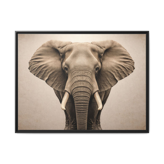 Sepia elephant wall art 40x30 framed matte canvas portrait in black frame2