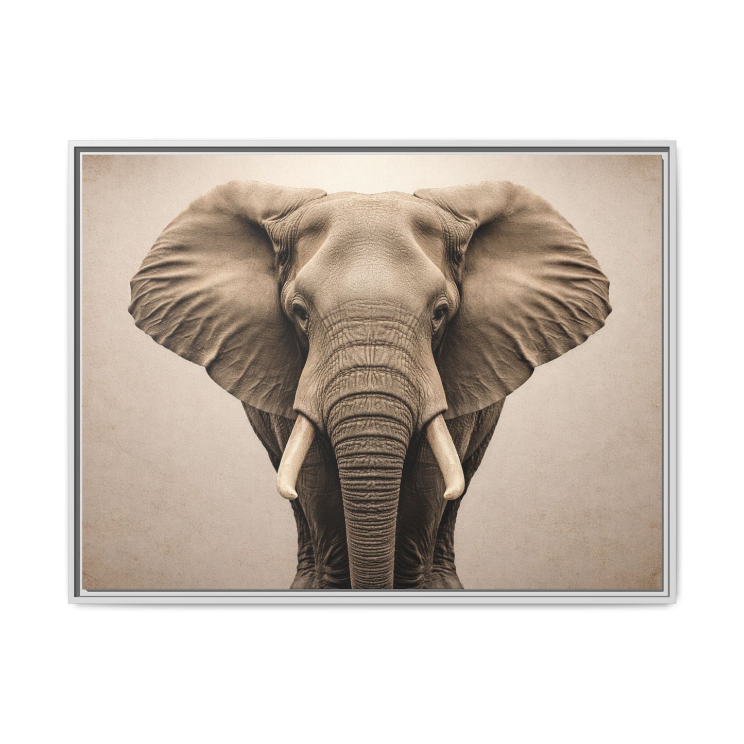 Sepia elephant wall art 40x30 framed matte canvas portrait in black frame3