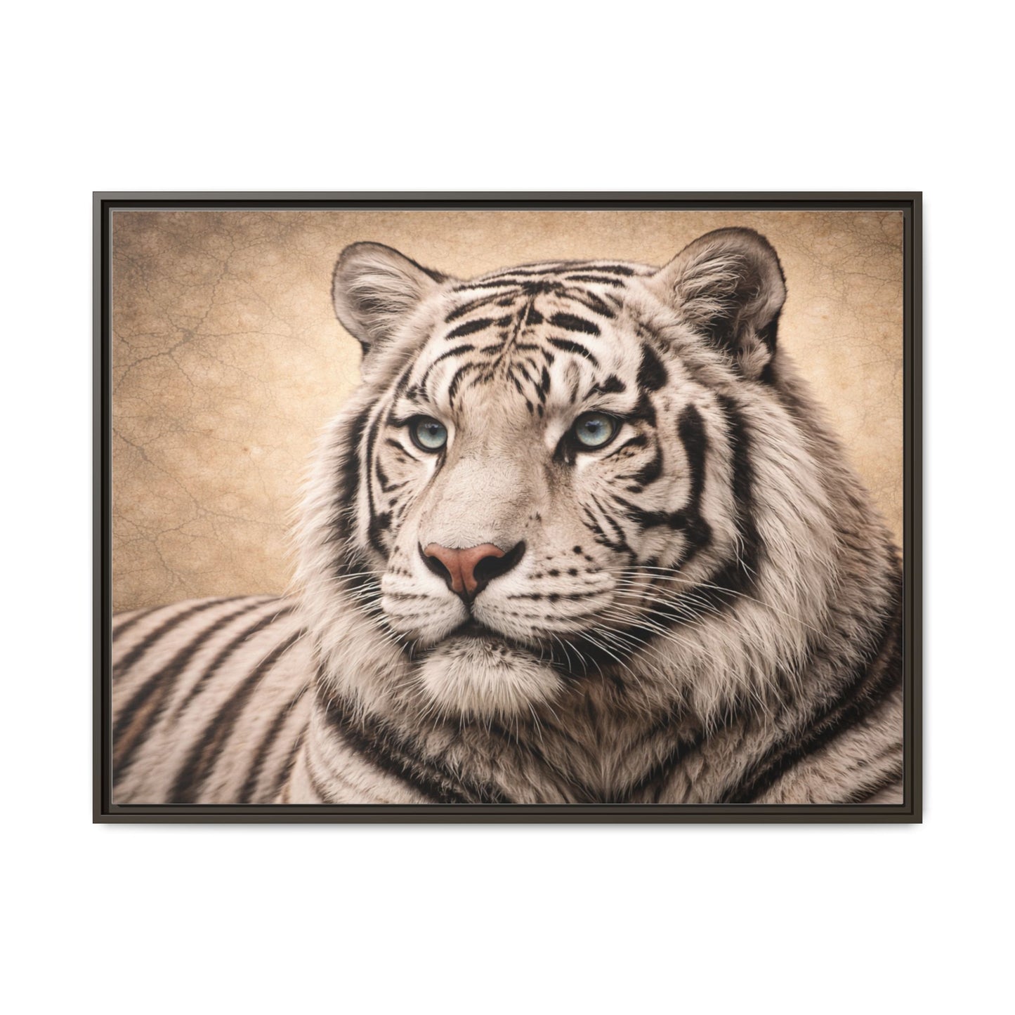 Sepia tiger wall art 40x30 framed matte canvas portrait in black frame2
